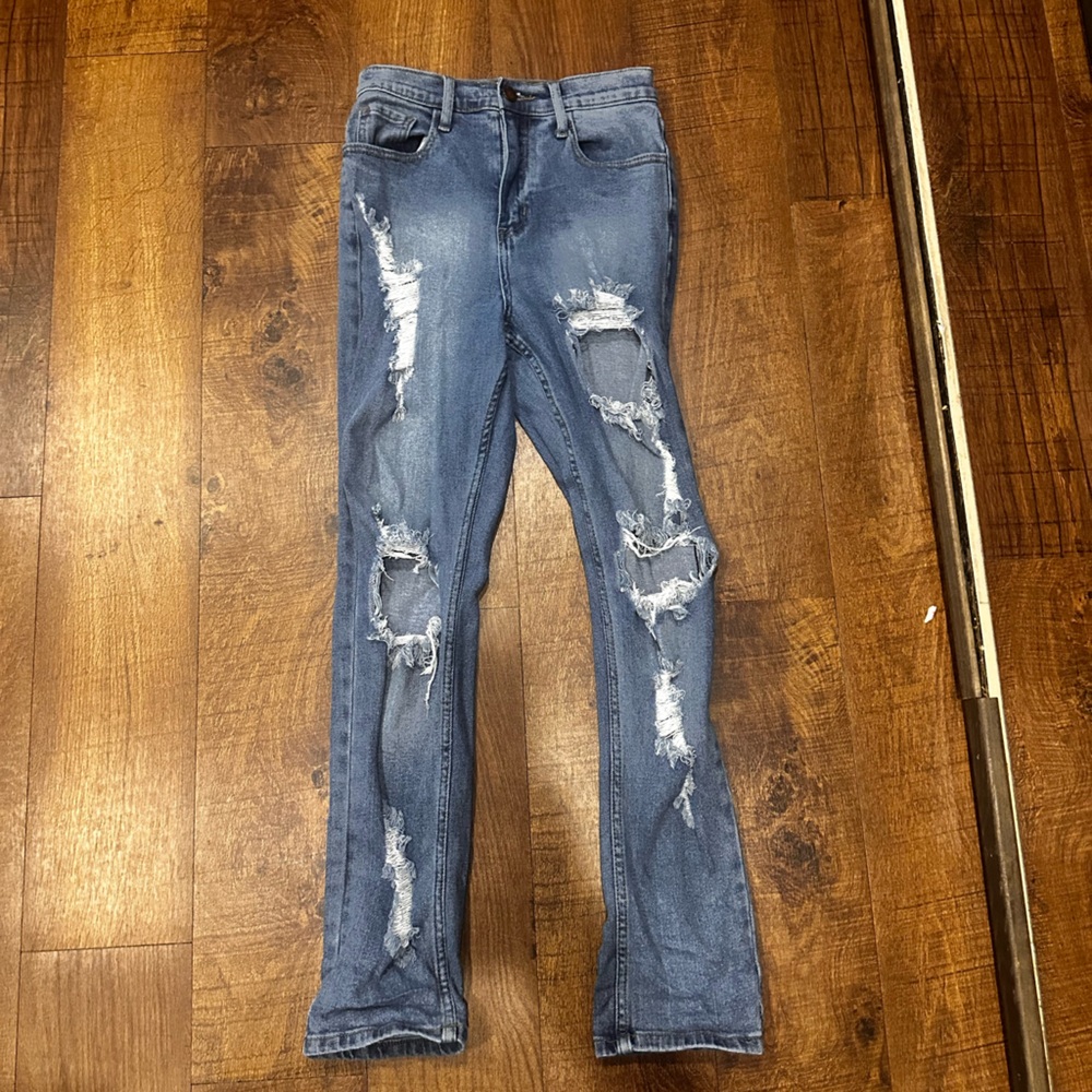 Distressed Blue Jeans